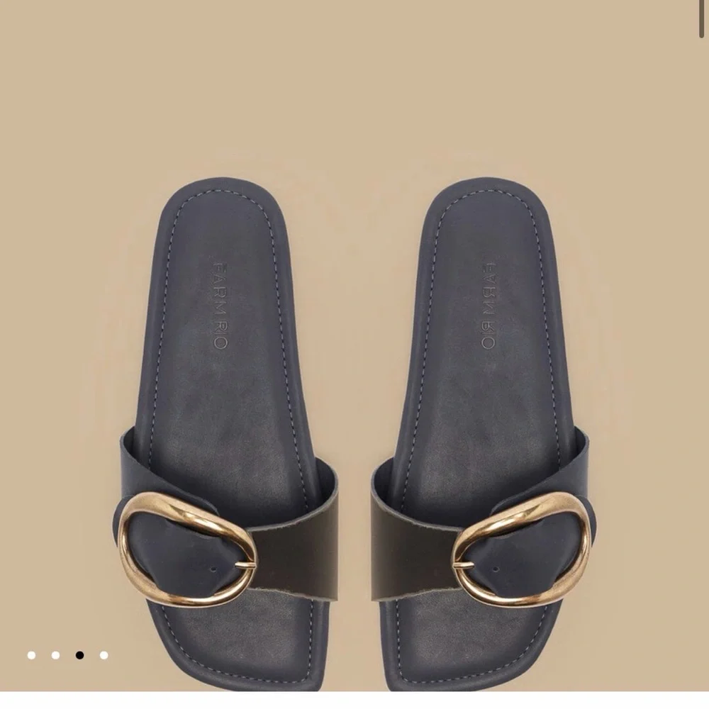 FARM Rio Navy Slide Sandals with Gold Buckle - Picture 1 of 10